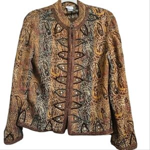 SPIEGEL Vintage Tapestry Paisley print beaded blazer. Size M